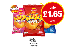 Wotsits Giants Really Cheesy, Prawn Cocktail, Sweet & Spicy - Now Only £1.65 at Premier