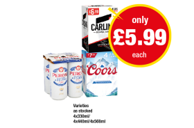 Carling, Peroni, Coors - Now Only £5.99 at Premier