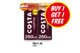 Costa Coffee Latte, Caramel - Buy 1 Get 1 FREE at Premier