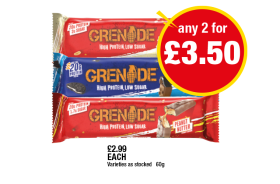 Grenade Protein Bars Salted Peanut, Oreo, Peanut Nutter - Any 2 for £3.50 at Premier