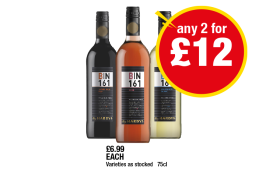 Hardy's Bin 161 Jammy Rich Red, Rosé, Sauvignon Blanc - Any 2 for £12 at Premier