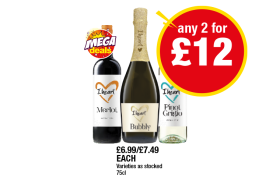 I Heart Wines Merlot, Bubbly, Pinot Grigio - Any 2 for £12 at Premier