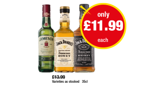 Jameson Whiskey, Jack Daniel Tennesse Honey, Whiskey - Now Only £11.99 at Premier