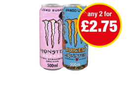 Monster Ultra Strawberry, Mango Loco - Any 2 for £2.75 at Premier