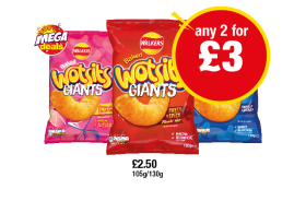 Wotsits Giants Really Cheesy, Sweet & Spicy, Prawn Cocktail - Any 2 for £3 at Premier