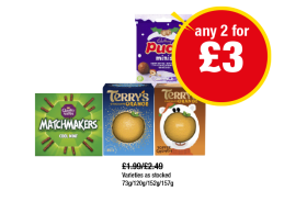 Cadbury Puds Minis, Matchmakers Cool Mint, Terry's Orange, Toffee Crunch - Any 2 for £3 at Premier