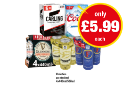 Carling, Coors, Guinness Original, Strongbow, Fosters - Now Only £5.99 at Premier