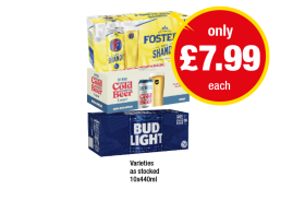 Foster's Shandy, Brewdog Cold Beer, Bud Light - Now Only £7.99 at Premier