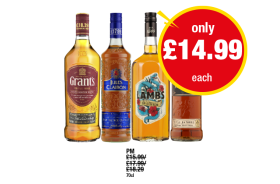 Grants Whiskey, Jules Clairon, Lambs Rum, Whyte Mackay - Now Only £14.99 at Premier