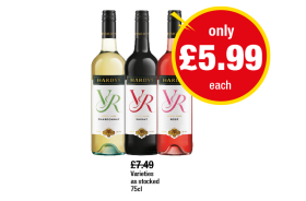 Hardy's VR Chardonnay, Shiraz, Rosé - Now Only £5.99 at Premier