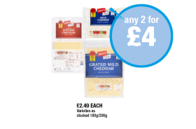 Jack's Mature Cheddar, Mild Cheddar, Grated Mild Cheddar - Any 2 for £4 at Premier