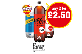 Schweppes Lemonade, Coca Cola Zero Sugar, Diet Coke - Any 2 for £2.50 at Premier