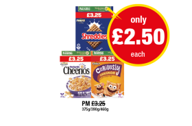 Shreddies, Cherrios, Curiously Cinnamon - Now £2.50 at Premier