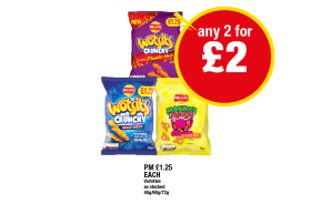 Wotsits Crunchy Flamin Hot, Crunchy, Monster Munch Roast Beef - Any 2 for £2 at Premier