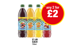 Robinsons Apple & Blackcurrant, Orange, Orange & Pineapple, Summer Fruits - Any 2 for £2 at Premier