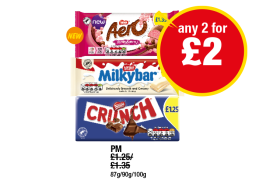 Aero Strawberry, Milkybar, Crunch - Any 2 for £2 at Premier