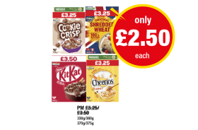 Cookie Crisp, Shredded Wheat, KitKat, Cherrios - Now Only £2.50 each at Premier