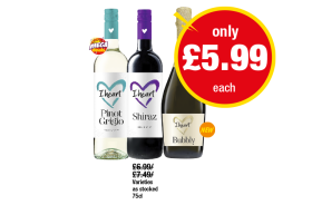 I Heart Wines Pinot Grigio, Shiraz, Bubbly - Now Only £5.99 each at Premier
