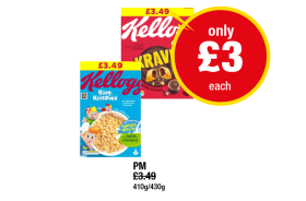 Kellogg's Krave, Rice Krispies - Now Only £3 each at Premier