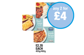 Kershaws Chilli Con Carne, Beef Lasagne, Spaghetti Bolognese - Any 2 for £4 at Premier