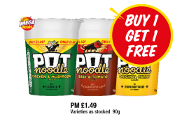 Pot Noodle Chicken & Tomato, Beef & Tomato, Original Curry - Buy 1 Get 1 FREE at Premier
