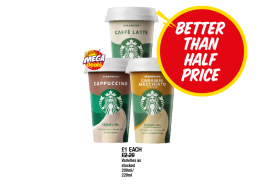 Starbucks Caffe Latte, Cappuccino, Caramel Macchiato - Now Better Than Half Price Only £1 each at Premier