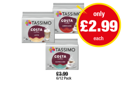 Tassimo Costa Americano, Latte, Cappuccino - Now Only £2.99 each at Premier