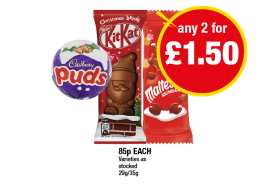 Cadbury Puds, KitKat Santa Claus, Maltesers Reindeer - Any 2 for £1.50 at Premier