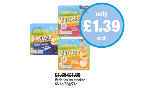 Dairylea Snackers Cheese & Crackers Oreo, Lunchers Ham 'N' Cheese, Chicken 'N' Cheese - Now Only £1.39 at Premier