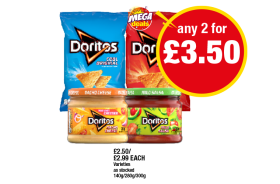 Doritos Cool Original, Chilli Heatwave, Nacho Cheese Dip, Mild Salsa Dip - Any 2 for £3.50 at Premier