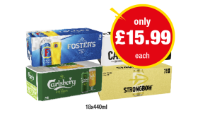 Fosters, Carling, Carlsberg, Strongbow - Now Only £15.99 at Premier