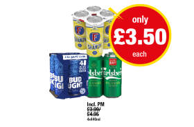 Fosters Shandy, Bud Light, Carlsberg - Now Only £3.50 at Premier