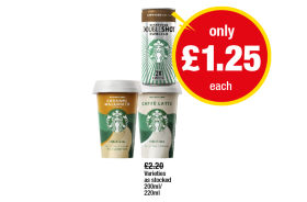 Starbucks Doubleshot Espresso, Caramel Macchiato, Caffè Latte - Now Only £1.25 at Premier